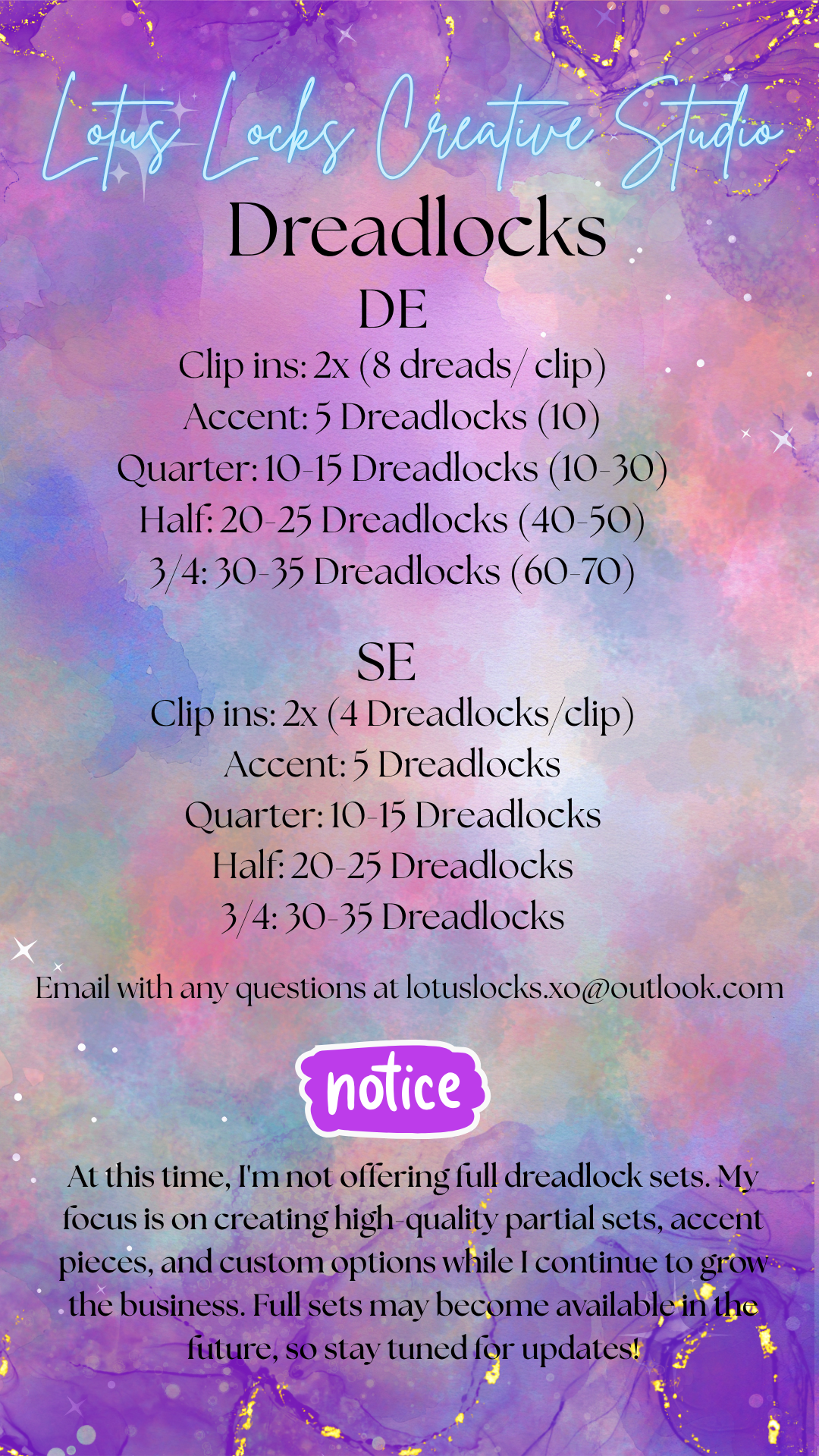 Dreadlock Amounts